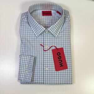 Hugo by Hugo Boss Men's poplin Slim check Dress Shirt blue 16.5 $98